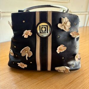 Decorative Black and Beige Floral Satchel